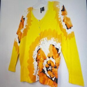 Nue Options Sunshine Yellow Floral Women’s Sweater Size L